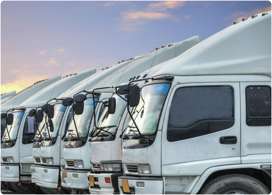 Fleet of white vocational trucks